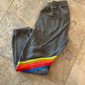 Aviator Nation 5 Stripe Sweatpants Heather Gray and Neon Stripes